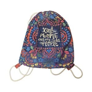 Kind People Are My Kinda People Drawstring Backpack Mandala‎ Floral Boho Navy